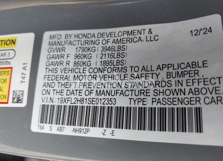 Photo 9 of 2025 Honda Civic SPORT (VIN 19XFL2H81SE012353)