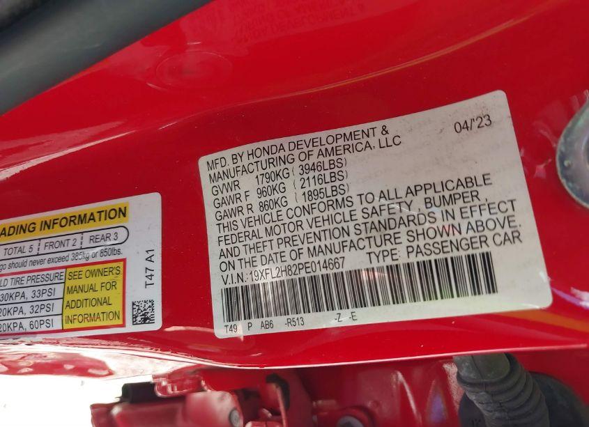 Photo 9 of 2023 Honda Civic SPORT (VIN 19XFL2H82PE014667)