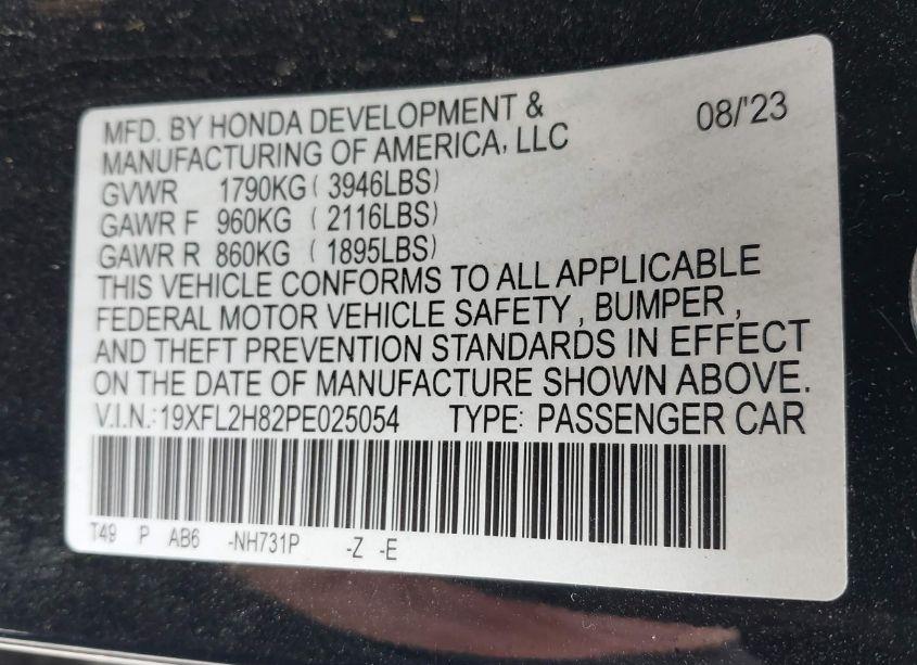 Photo 9 of 2023 Honda Civic SPORT (VIN 19XFL2H82PE025054)
