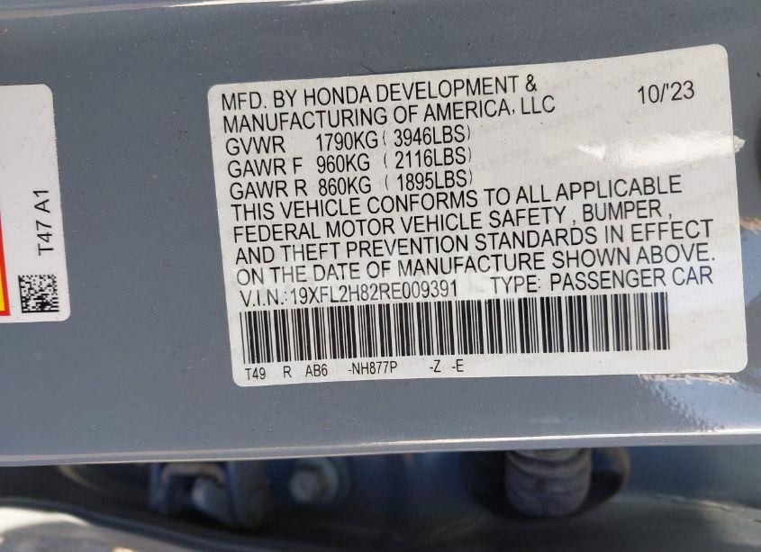 Photo 9 of 2024 Honda Civic SPORT (VIN 19XFL2H82RE009391)