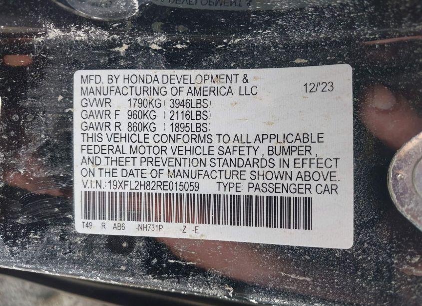 Photo 9 of 2024 Honda Civic SPORT (VIN 19XFL2H82RE015059)