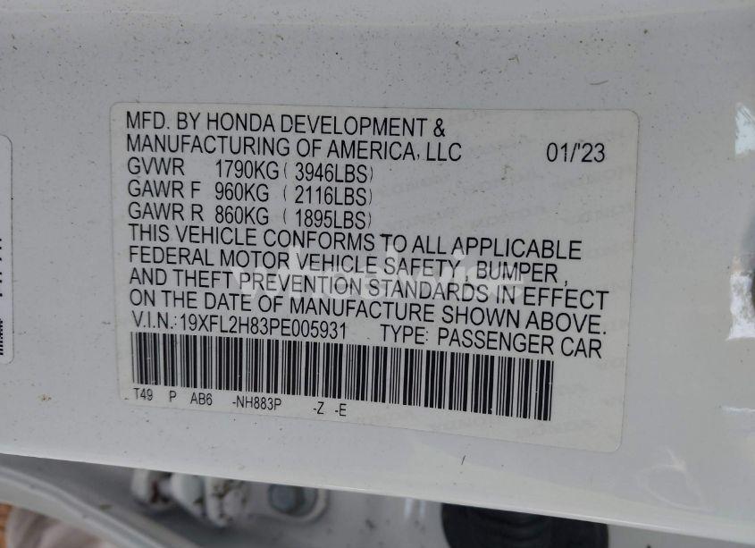 Photo 9 of 2023 Honda Civic SPORT (VIN 19XFL2H83PE005931)