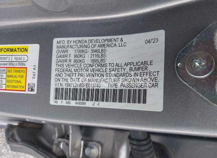 Photo 9 of 2023 Honda Civic SPORT (VIN 19XFL2H83PE013740)