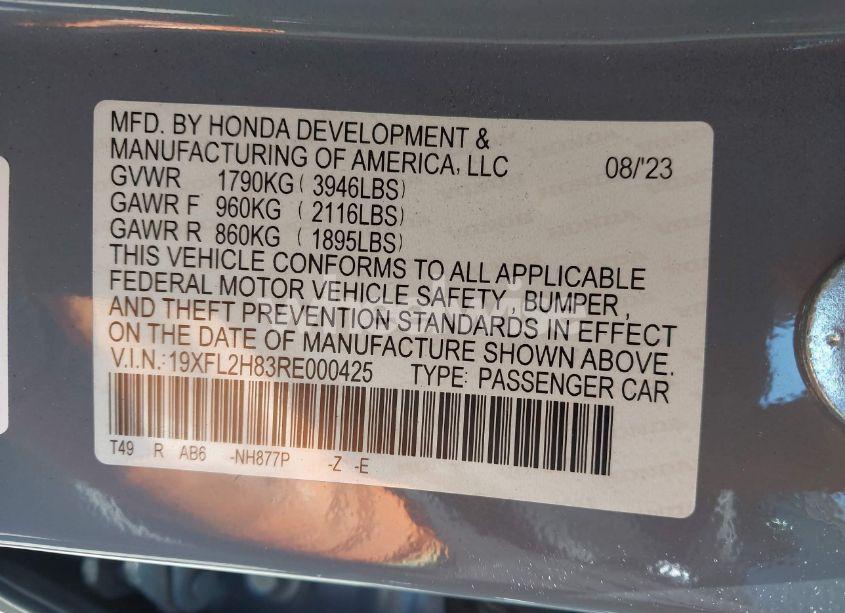 Photo 9 of 2024 Honda Civic SPORT (VIN 19XFL2H83RE000425)