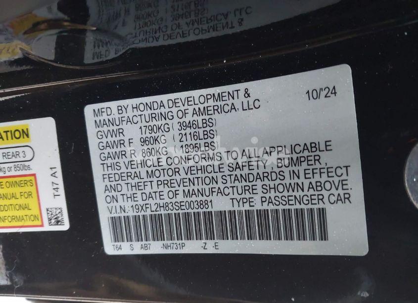 Photo 9 of 2025 Honda Civic SPORT (VIN 19XFL2H83SE003881)