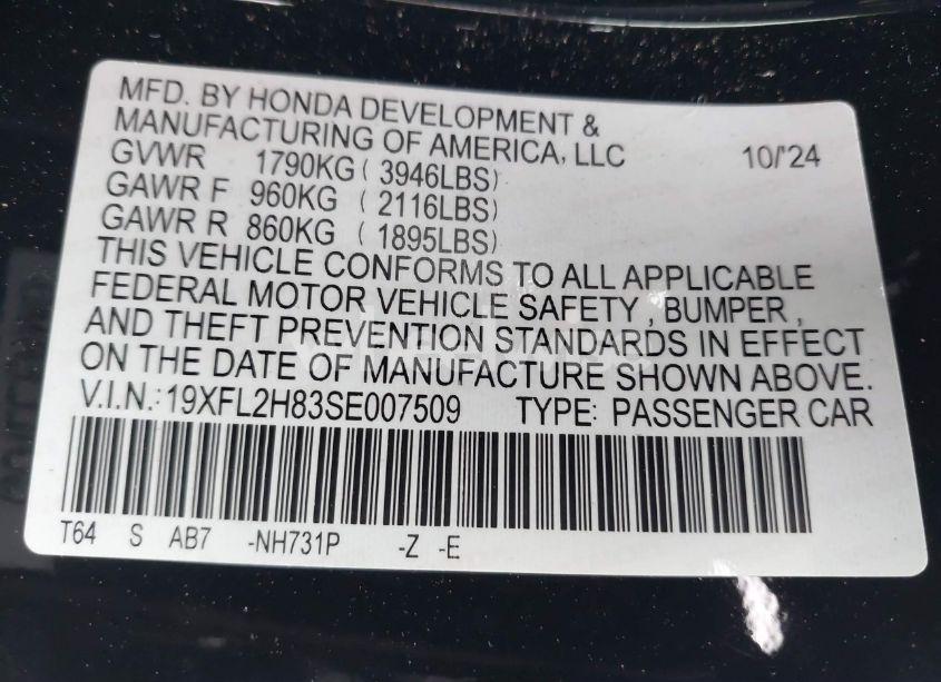 Photo 9 of 2025 Honda Civic SPORT (VIN 19XFL2H83SE007509)