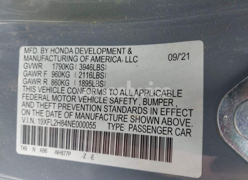 Photo 9 of 2022 Honda Civic SPORT (VIN 19XFL2H84NE000055)