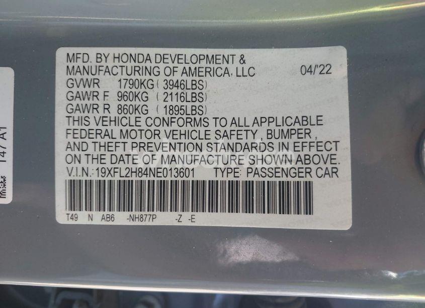 Photo 9 of 2022 Honda Civic SPORT (VIN 19XFL2H84NE013601)