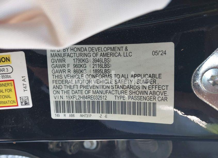 Photo 9 of 2024 Honda Civic SPORT (VIN 19XFL2H84RE032512)