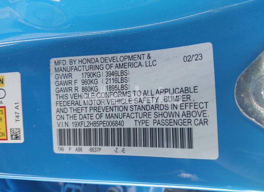 Photo 9 of 2023 Honda Civic SPORT (VIN 19XFL2H85PE006840)