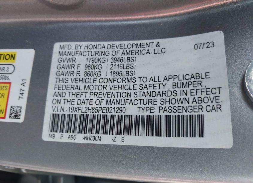 Photo 9 of 2023 Honda Civic SPORT (VIN 19XFL2H85PE021290)