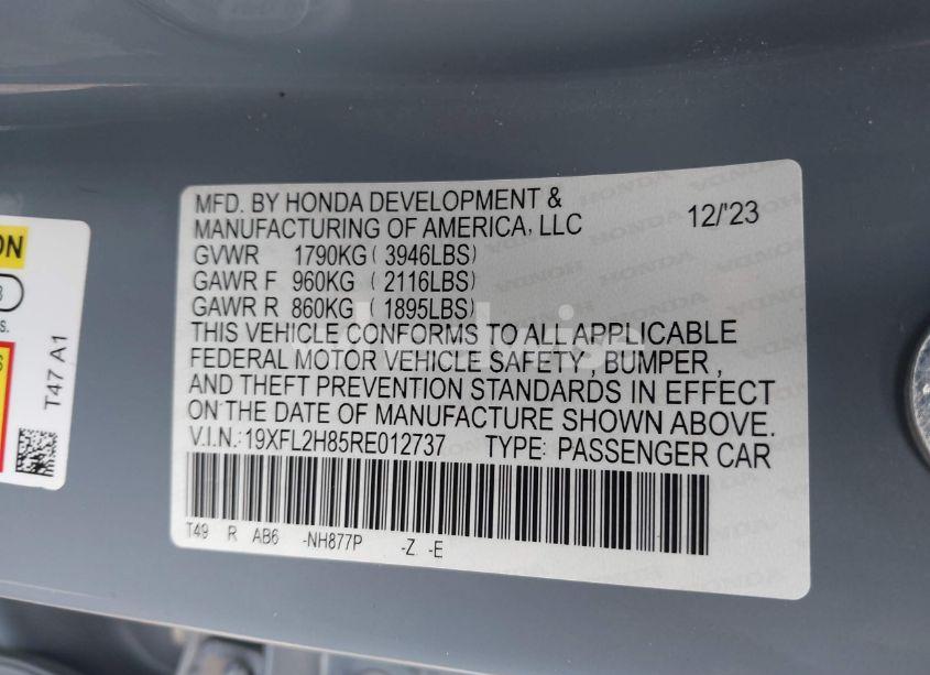 Photo 9 of 2024 Honda Civic SPORT (VIN 19XFL2H85RE012737)