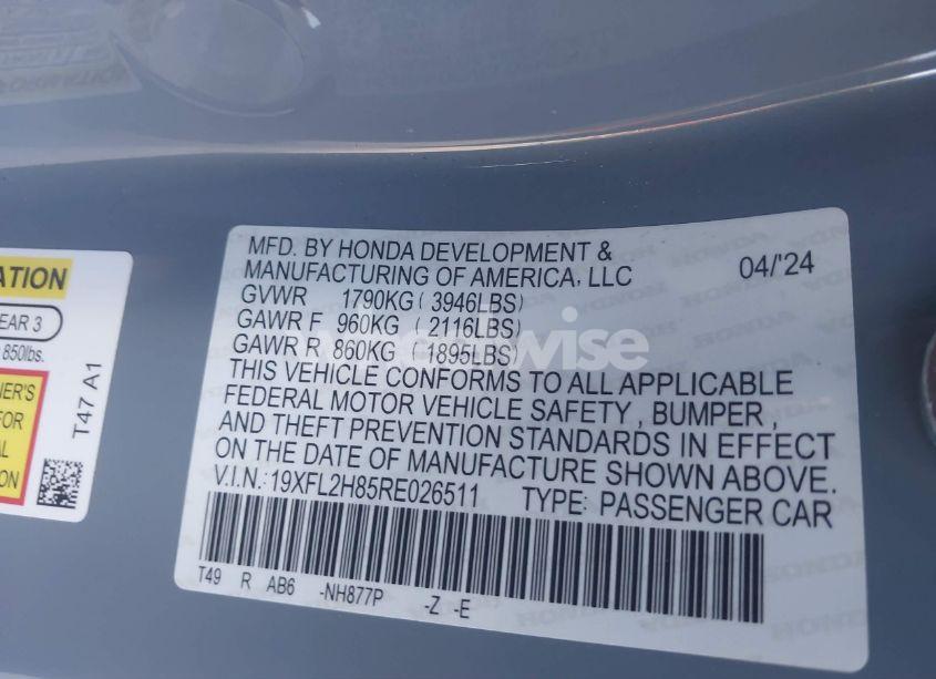 Photo 9 of 2024 Honda Civic SPORT (VIN 19XFL2H85RE026511)