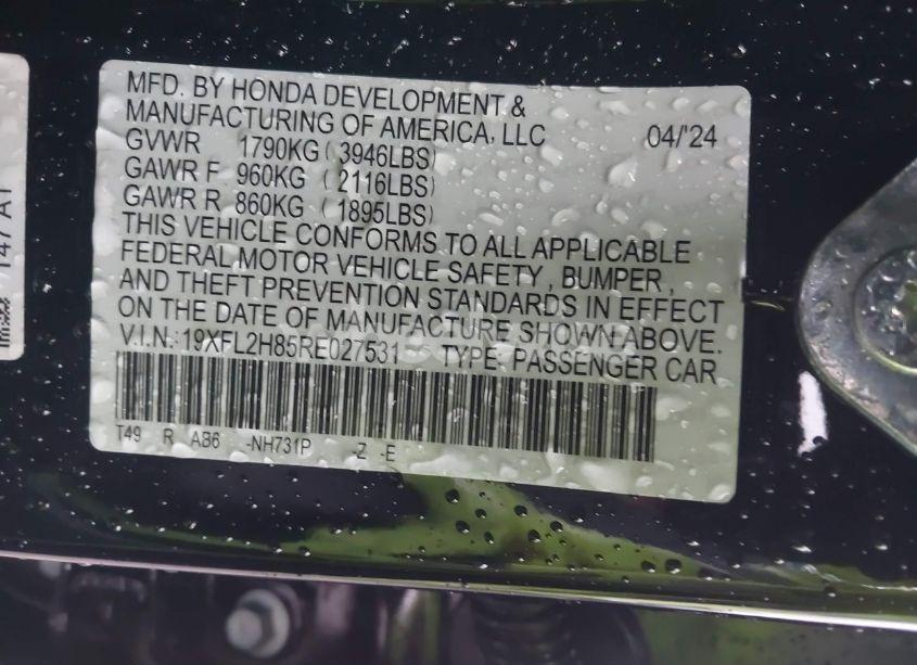 Photo 9 of 2024 Honda Civic SPORT (VIN 19XFL2H85RE027531)