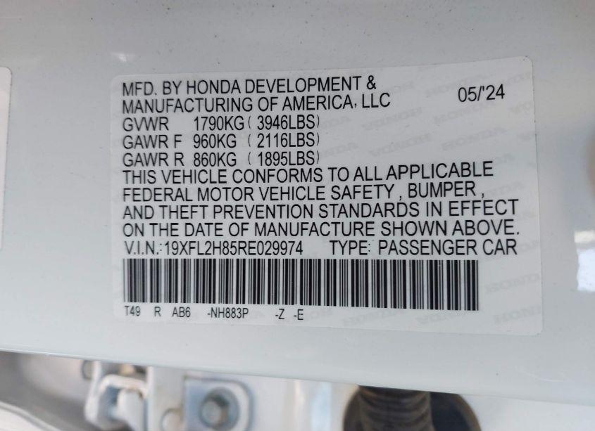 Photo 9 of 2024 Honda Civic SPORT (VIN 19XFL2H85RE029974)