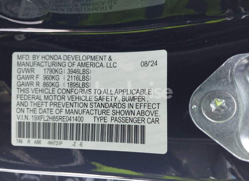Photo 9 of 2024 Honda Civic SPORT (VIN 19XFL2H85RE041400)