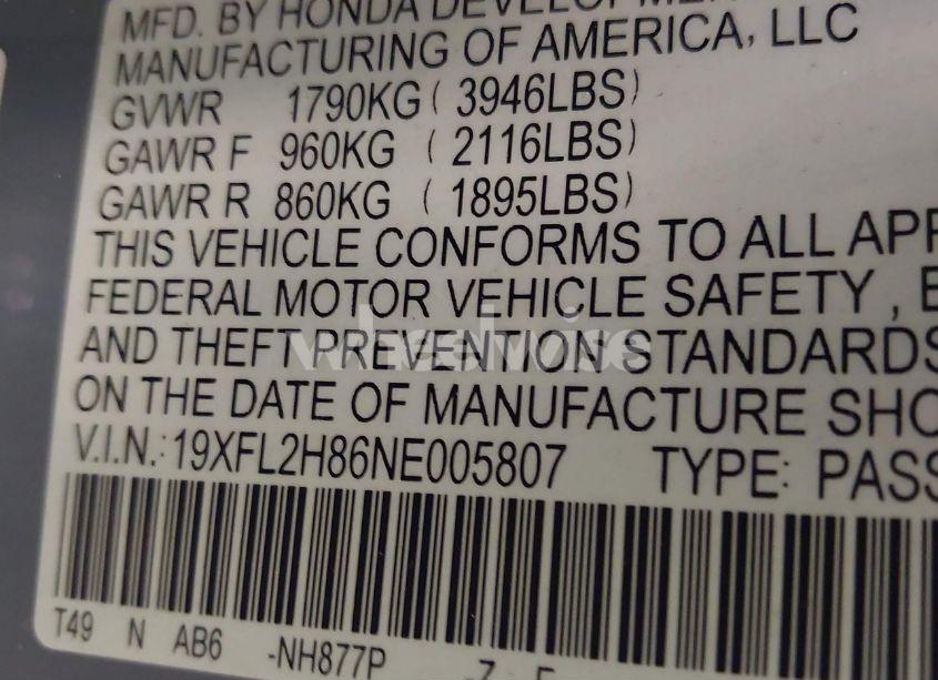 Photo 9 of 2022 Honda Civic SPORT (VIN 19XFL2H86NE005807)