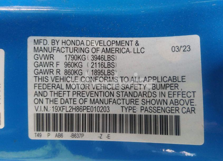 Photo 9 of 2023 Honda Civic SPORT (VIN 19XFL2H86PE010203)
