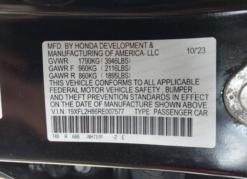 Photo 9 of 2024 Honda Civic SPORT (VIN 19XFL2H86RE007577)