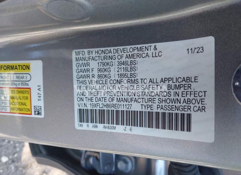 Photo 9 of 2024 Honda Civic SPORT (VIN 19XFL2H86RE011127)