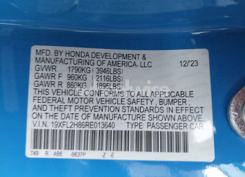 Photo 9 of 2024 Honda Civic SPORT (VIN 19XFL2H86RE013640)