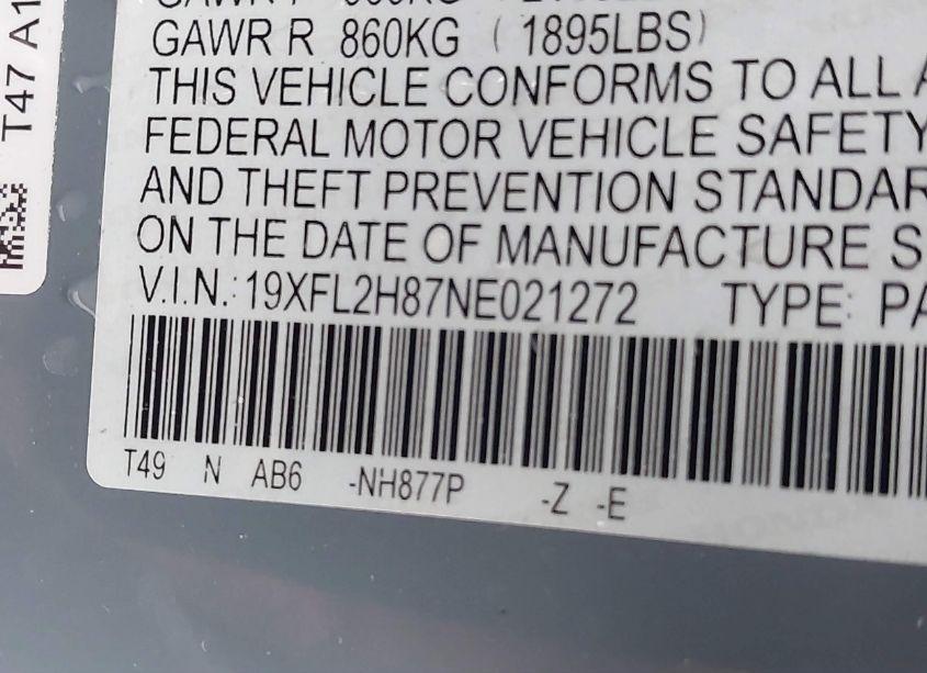 Photo 9 of 2022 Honda Civic SPORT (VIN 19XFL2H87NE021272)