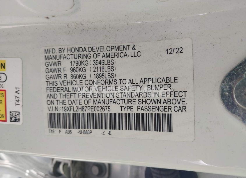 Photo 9 of 2023 Honda Civic SPORT (VIN 19XFL2H87PE002675)