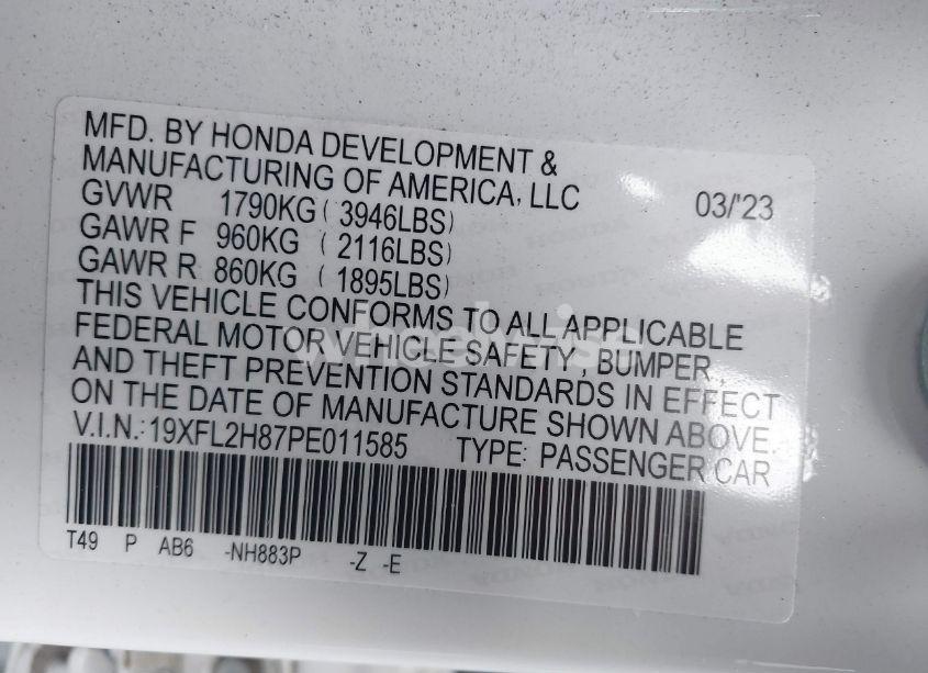 Photo 9 of 2023 Honda Civic SPORT (VIN 19XFL2H87PE011585)