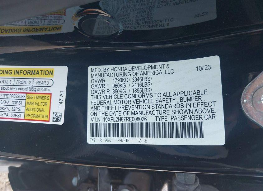 Photo 9 of 2024 Honda Civic SPORT (VIN 19XFL2H87RE008026)