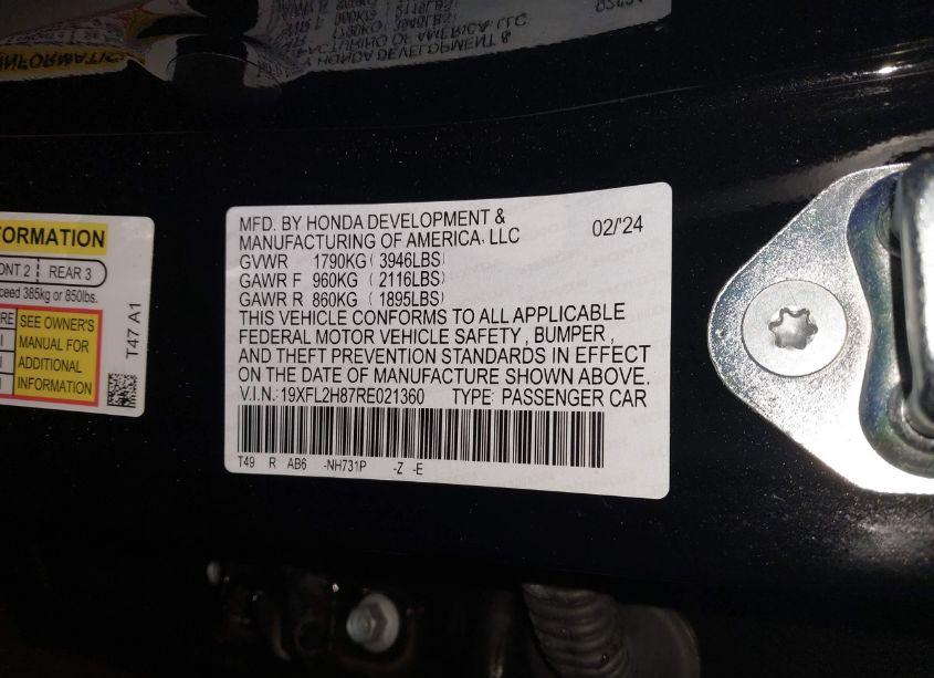 Photo 9 of 2024 Honda Civic SPORT (VIN 19XFL2H87RE021360)