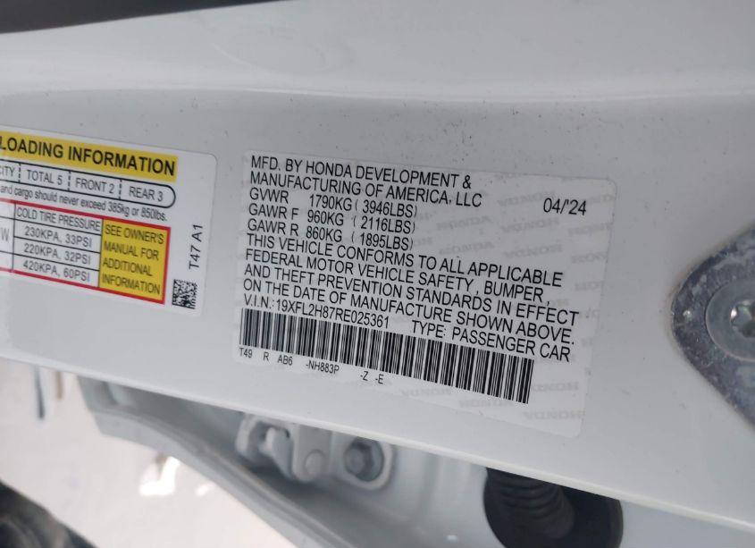 Photo 9 of 2024 Honda Civic SPORT (VIN 19XFL2H87RE025361)