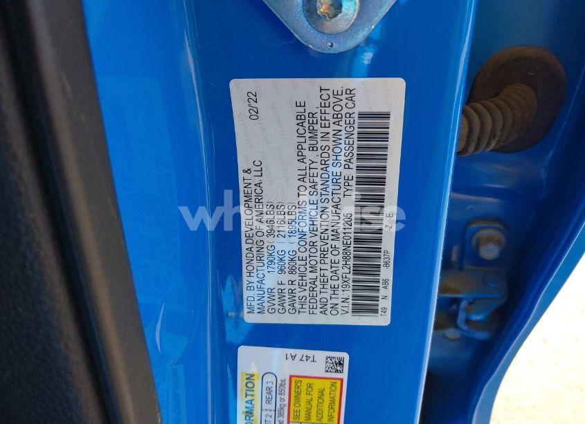 Photo 9 of 2022 Honda Civic SPORT (VIN 19XFL2H88NE011205)