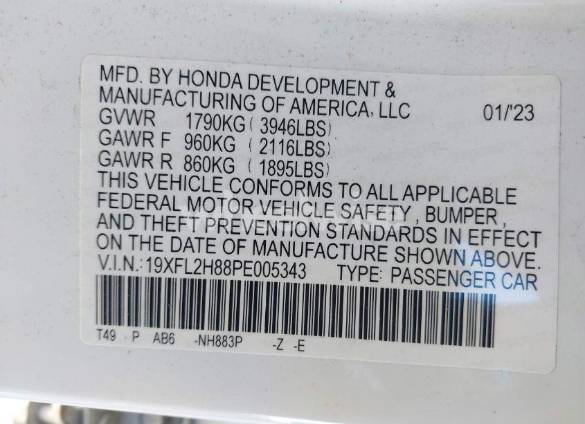 Photo 9 of 2023 Honda Civic SPORT (VIN 19XFL2H88PE005343)