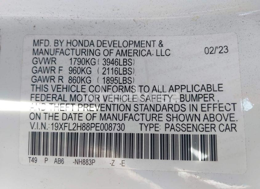 Photo 9 of 2023 Honda Civic SPORT (VIN 19XFL2H88PE008730)