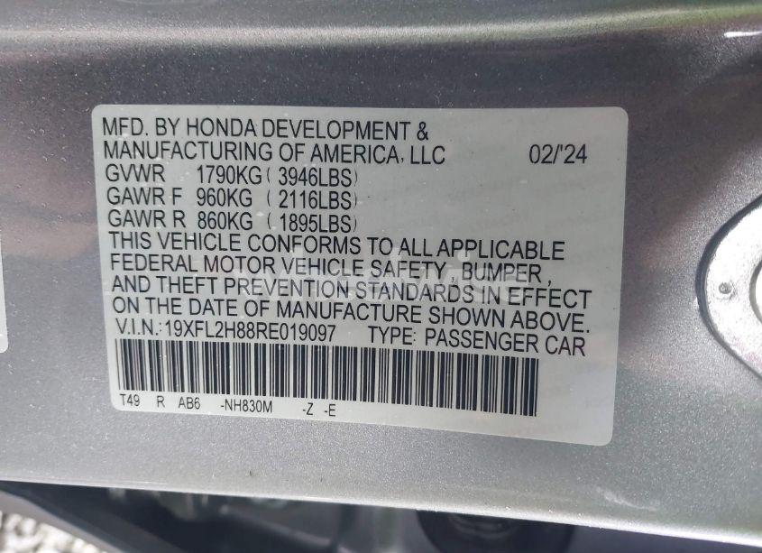 Photo 9 of 2024 Honda Civic SPORT (VIN 19XFL2H88RE019097)