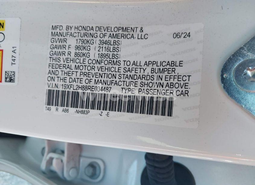 Photo 9 of 2024 Honda Civic SPORT (VIN 19XFL2H88RE034487)