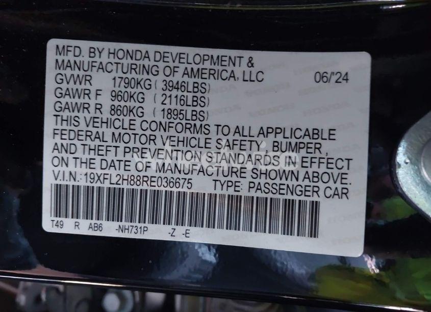 Photo 9 of 2024 Honda Civic SPORT (VIN 19XFL2H88RE036675)