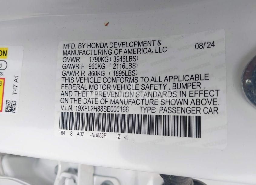 Photo 9 of 2025 Honda Civic SPORT (VIN 19XFL2H88SE000166)