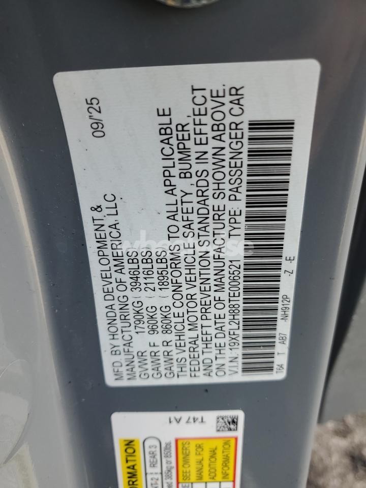 Photo 12 of 2026 HONDA CIVIC SPORT (VIN 19XFL2H88TE006521)