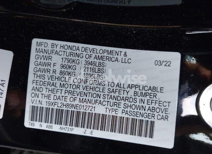 Photo 9 of 2022 Honda Civic SPORT (VIN 19XFL2H89NE012721)