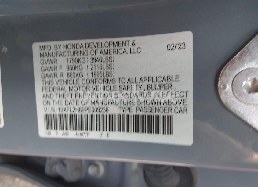Photo 9 of 2023 Honda Civic SPORT (VIN 19XFL2H89PE009238)