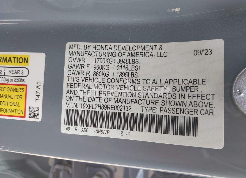 Photo 9 of 2024 Honda Civic SPORT (VIN 19XFL2H89RE002132)