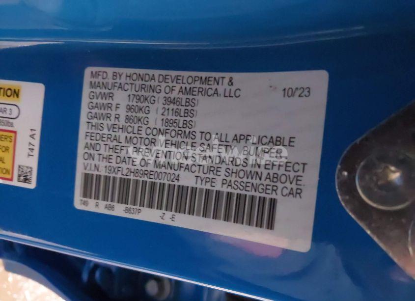 Photo 9 of 2024 Honda Civic SPORT (VIN 19XFL2H89RE007024)