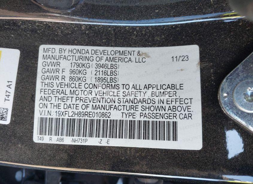 Photo 9 of 2024 Honda Civic SPORT (VIN 19XFL2H89RE010862)