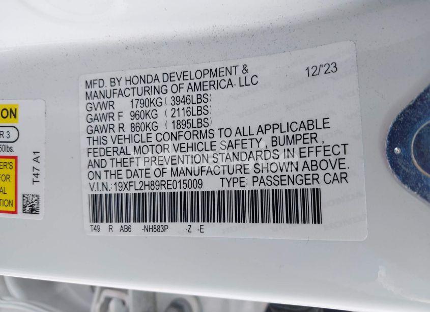 Photo 9 of 2024 Honda Civic SPORT (VIN 19XFL2H89RE015009)