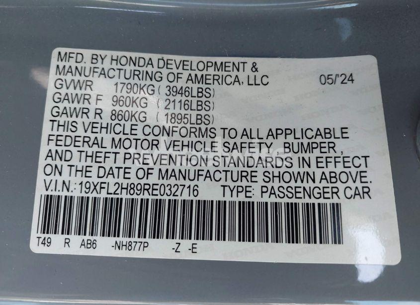 Photo 9 of 2024 Honda Civic SPORT (VIN 19XFL2H89RE032716)