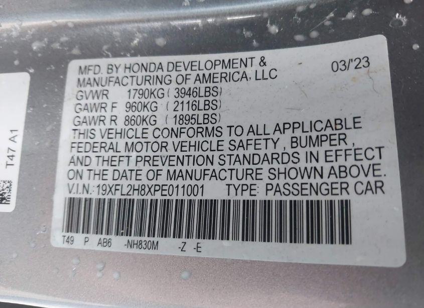 Photo 9 of 2023 Honda Civic SPORT (VIN 19XFL2H8XPE011001)