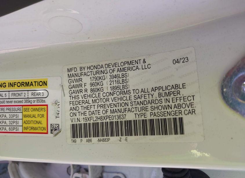 Photo 9 of 2023 Honda Civic SPORT (VIN 19XFL2H8XPE013637)