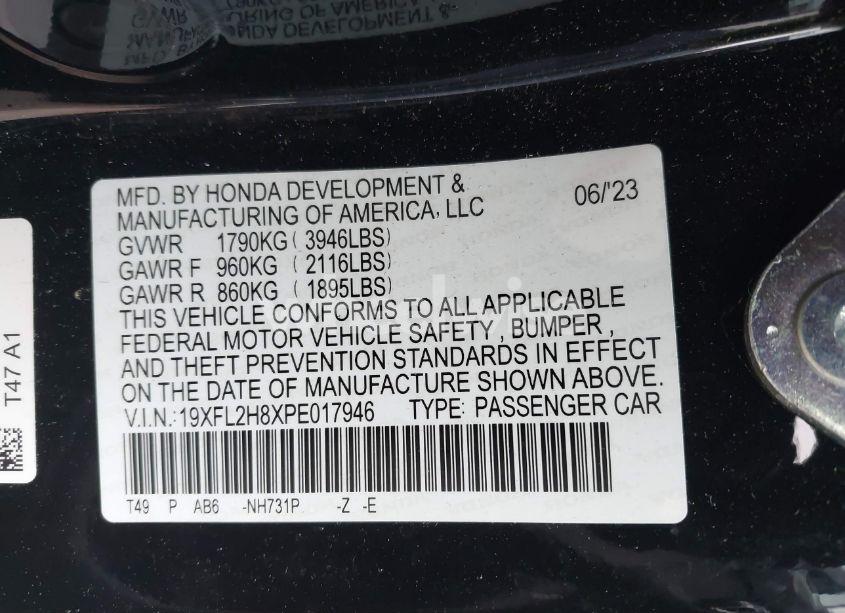 Photo 9 of 2023 Honda Civic SPORT (VIN 19XFL2H8XPE017946)