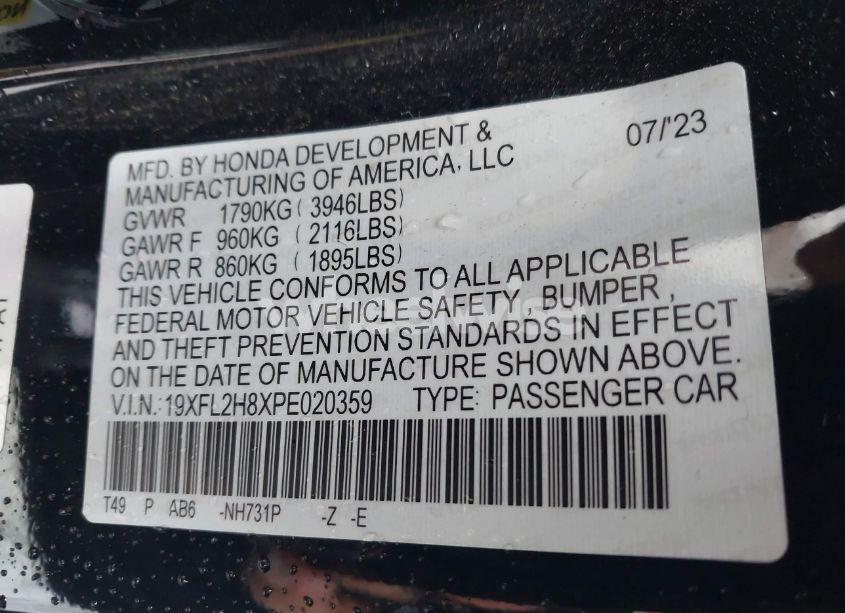 Photo 9 of 2023 Honda Civic SPORT (VIN 19XFL2H8XPE020359)